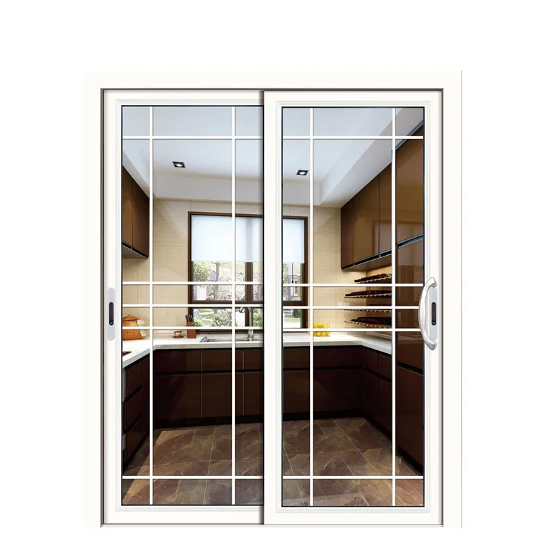 Clauses Grill Design Aluminum Sliding Glass Door New Design Pattern with Lattice PVC Tempered Glass Modern Entry Doors Hotel OJY