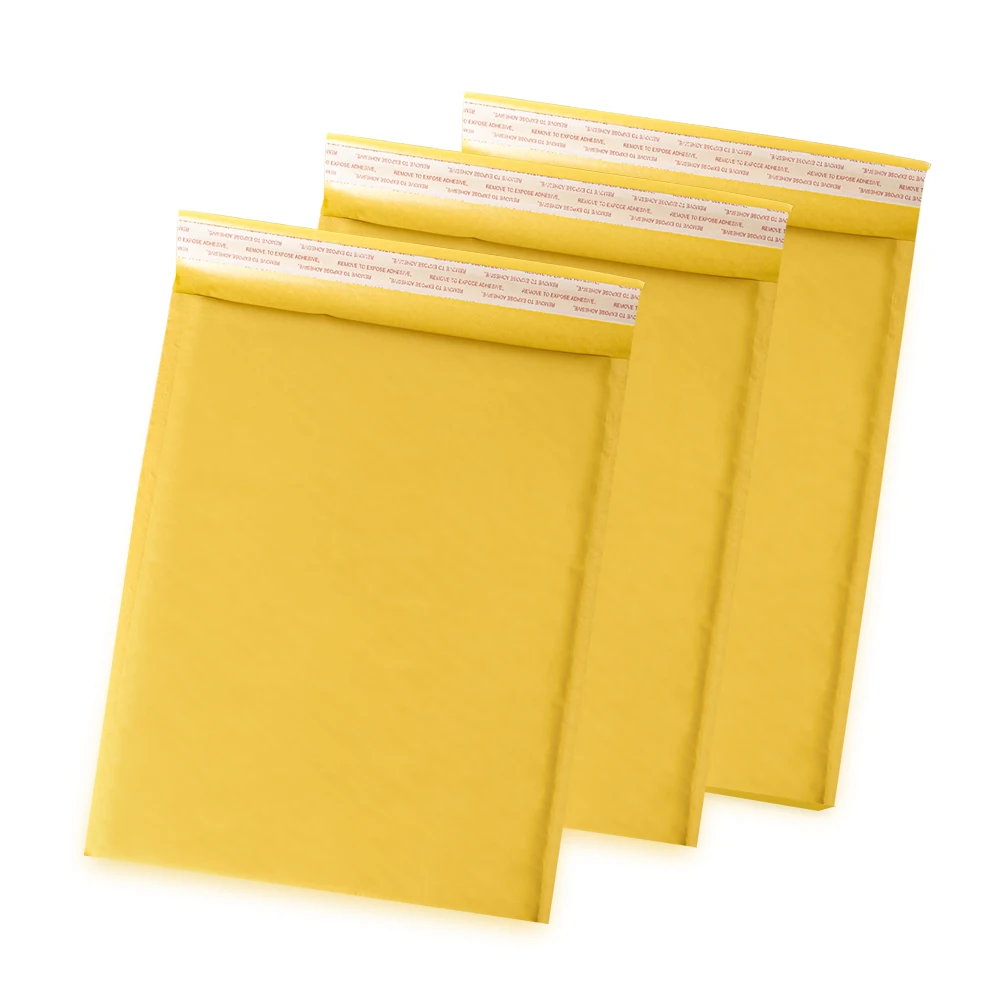 Self Sealing Shipping Mailing Bags Recyclable Padded Paper Envelope 6x9 Yellow Kraft Bubble Mailer Custom Logo