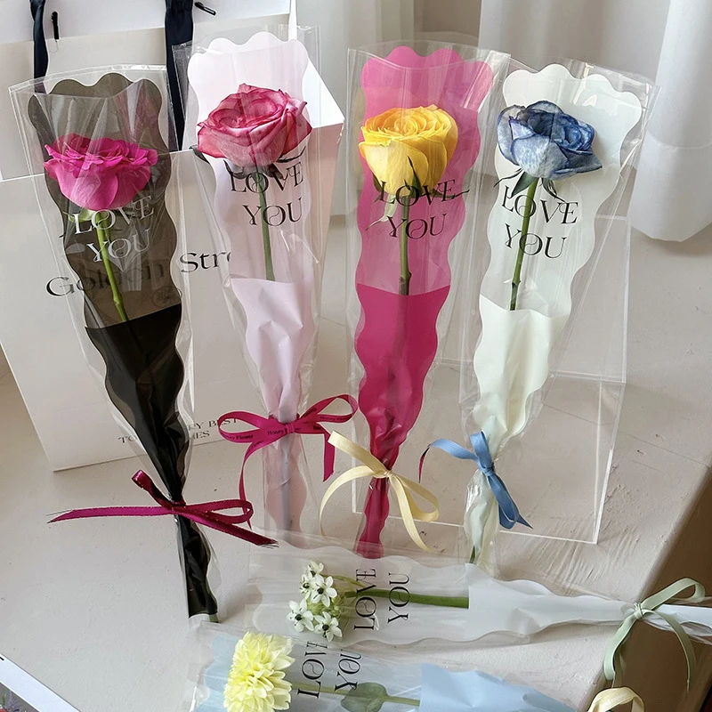 Hot Selling 14*40cm/pcs 20pcs/lot Opp Plastic Flower Bag Kraft Paper Rose Flower Sleeve For Florist Materials