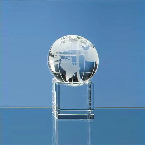 Glass earth globe themed trophy clear crystal glass globe
