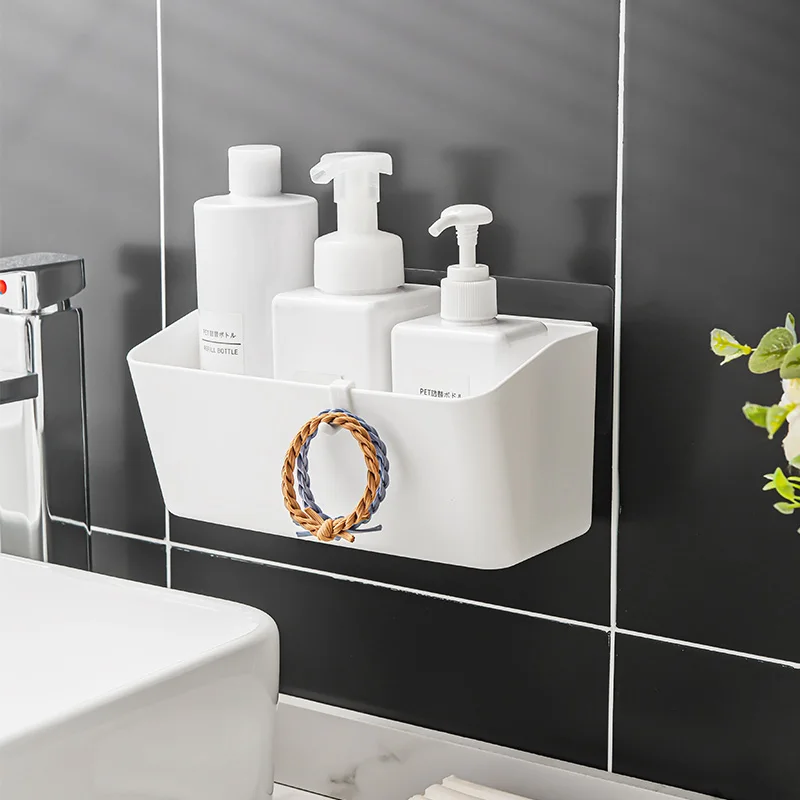 
Factory wholesale wall mounted punch-free plastic shampoo holder kitchen organizer plastic bathroom shower shelf 