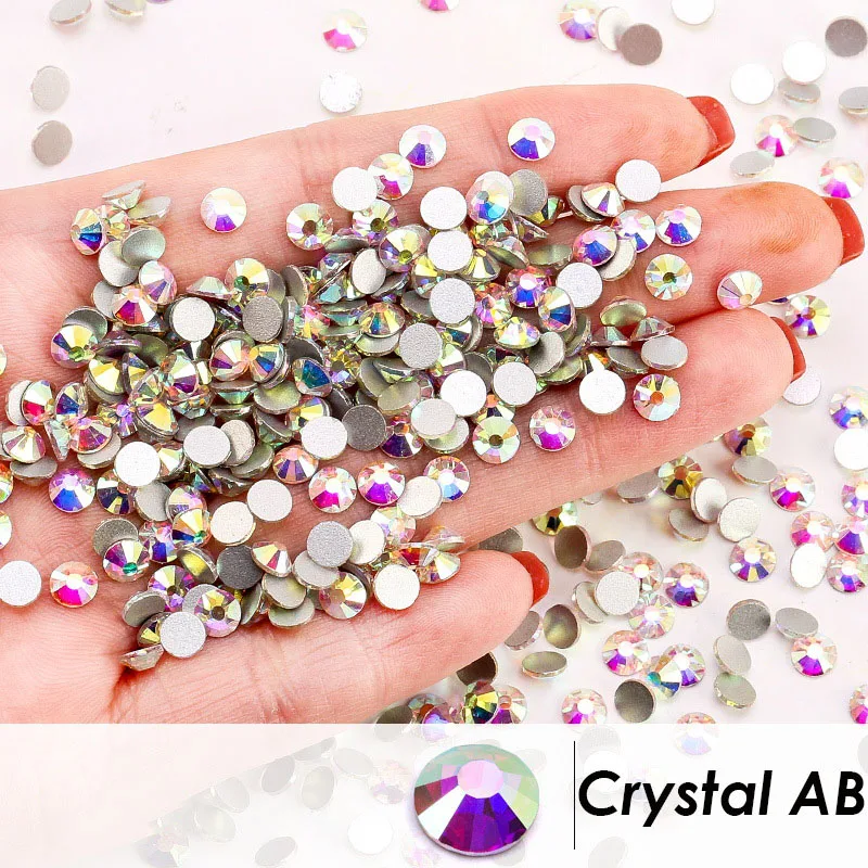 Wholesale High Quality Ss6 Ss8 Ss10 Ss12 Ss16 Ss20 Non Hotfix Strass Nail Art Glass Crystal Rhinestones Stones Flatback Opp Bag