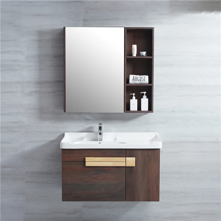 
European hot selling brown luxury waterproof storage space cabinet bathroom vanities 