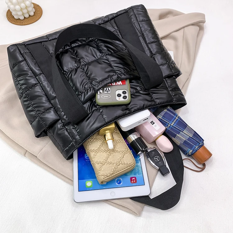 Guangzhou Women Large Capacity Quilted Padding Tote Bag Puffy Puffer Padded Handbags Nylon Shoulder Purse Casual Laptop Bag