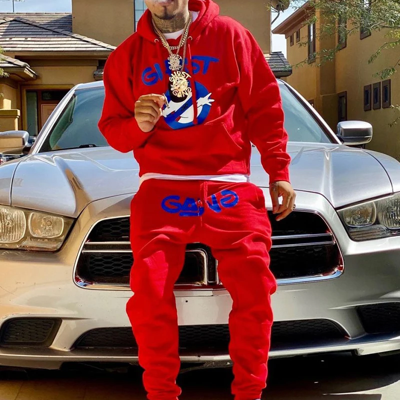 Clothing Manufacturer Custom Streetwear Sweatsuit Stacked Jogger Sets Slim Fit Custom Tracksuit Sweatpants Hoodie Set For Men