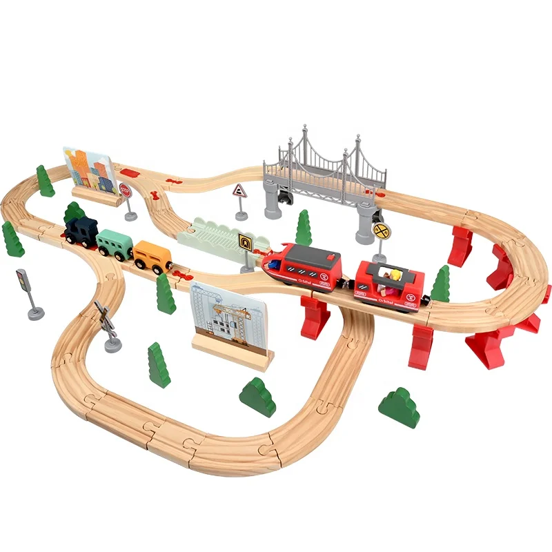 Educational Wooden Train For Toddler With Wooden Tracks Expandable Changeable Train Toy Set Wooden Train Set