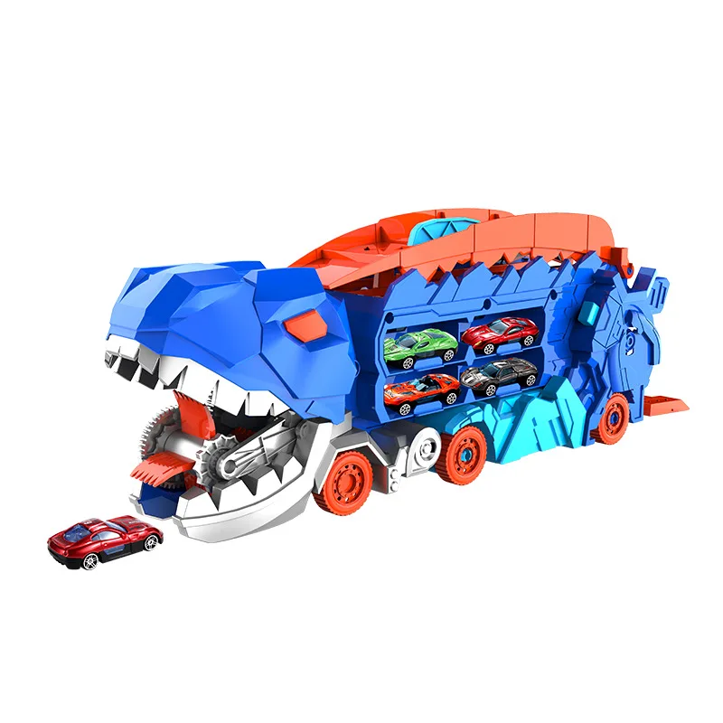 Dinosaur Transport Truck Indoor Outdoor Portable Car Toys Puzzle Storage Alloy Triceratops Race Track For Kids Toys and Gifts