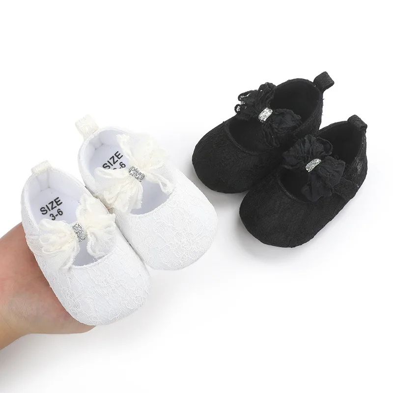 Однотонная кружевная детская одежда, обувь для девочек, белая с бантиком, детская обувь на 1 год