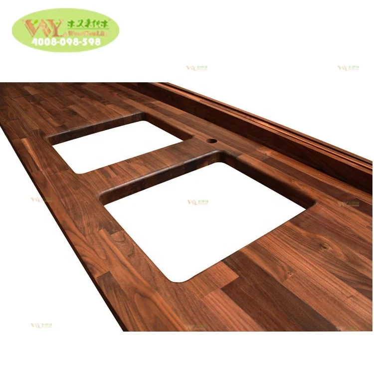 Walnut Wooden Kitchen Island Countertop Custom Solid Wood USA FJ Butcher Block Tabletop