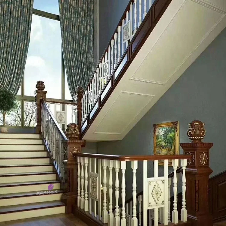 Decorative Stair Railing Solid Wooden Stair Pillars Roman Pillars