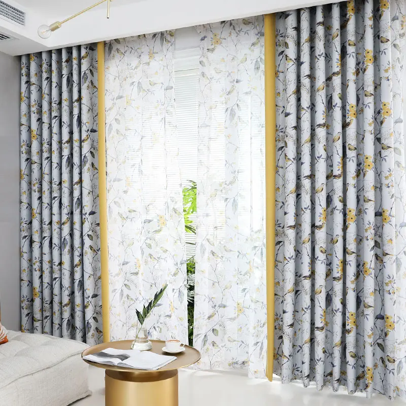 
Stock Available Modern Polyester Print Bird Designs Ready Made Curtain blackout For Living Room 
