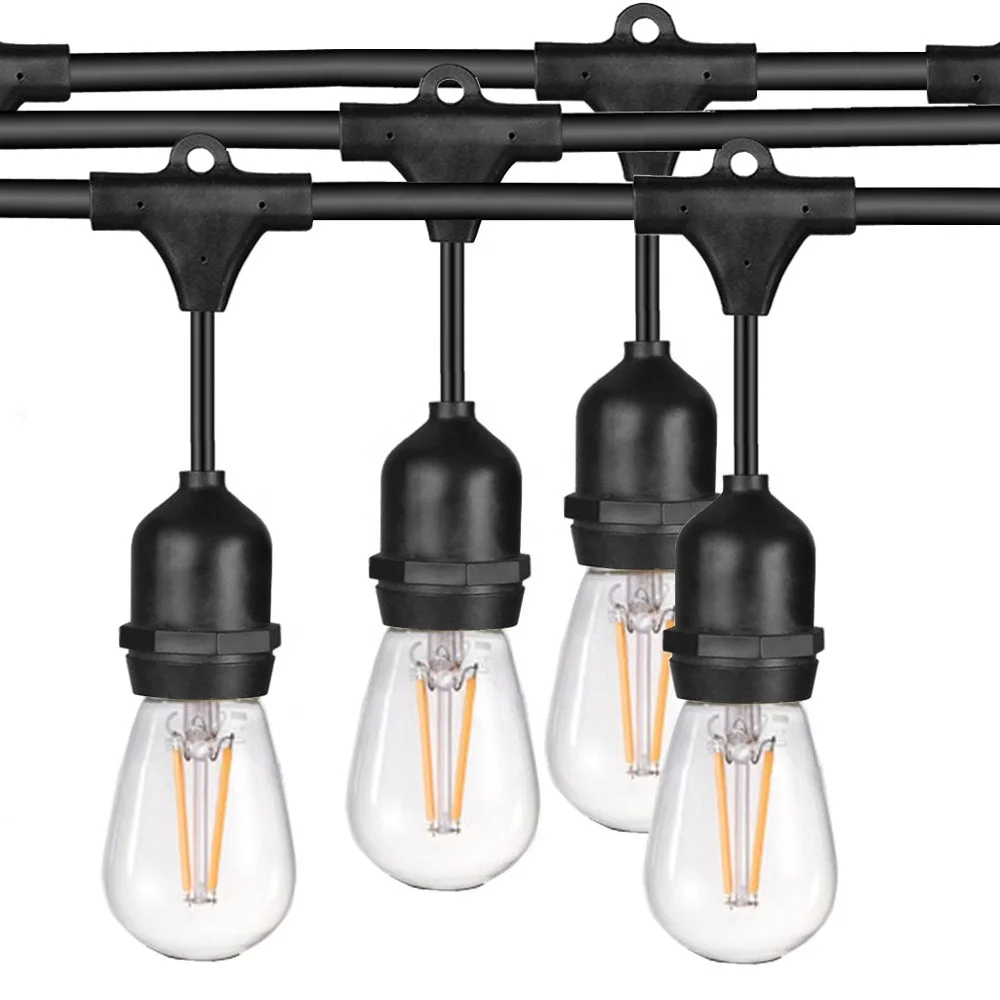 
48 FT Outdoor String Lights with 1.5 W Waterproof Plastic Bulbs Commercial Grade Heavy-Duty LED String Light Ideal for Patio 