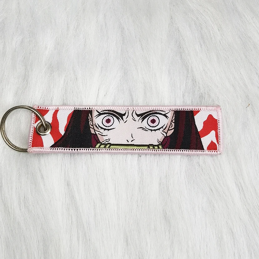 Custom Woven Logo Jet Tag Key Chain Embroidery Keychain Motorcycle Car Anime Key Tags