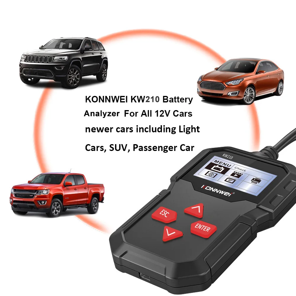  Тестер аккумулятора KW210 CCA DIN EN IEC KONNWE автоматический анализатор для мотоцикла автомобиля комплект тестеров аккумуляторов 8 ~ 16 В транспортных