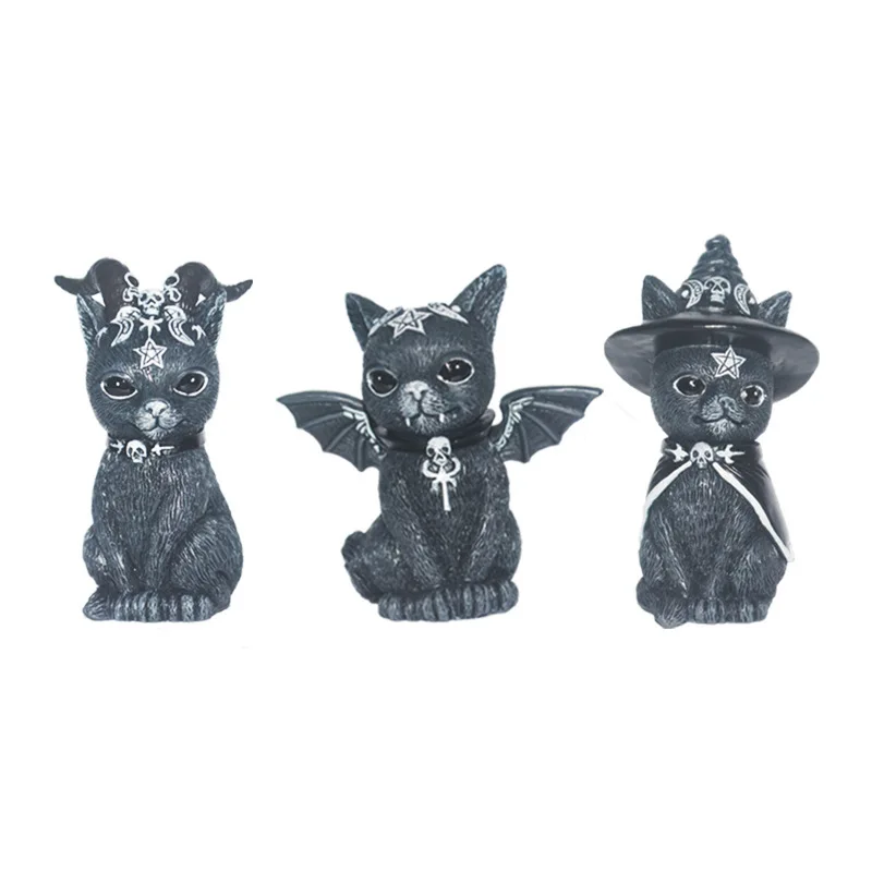 Desktop Home Garden Decor Halloween Party Cartoon Magic Cat Garden Decor Kitty Kitten Model Resin Crafts Statue Figurine