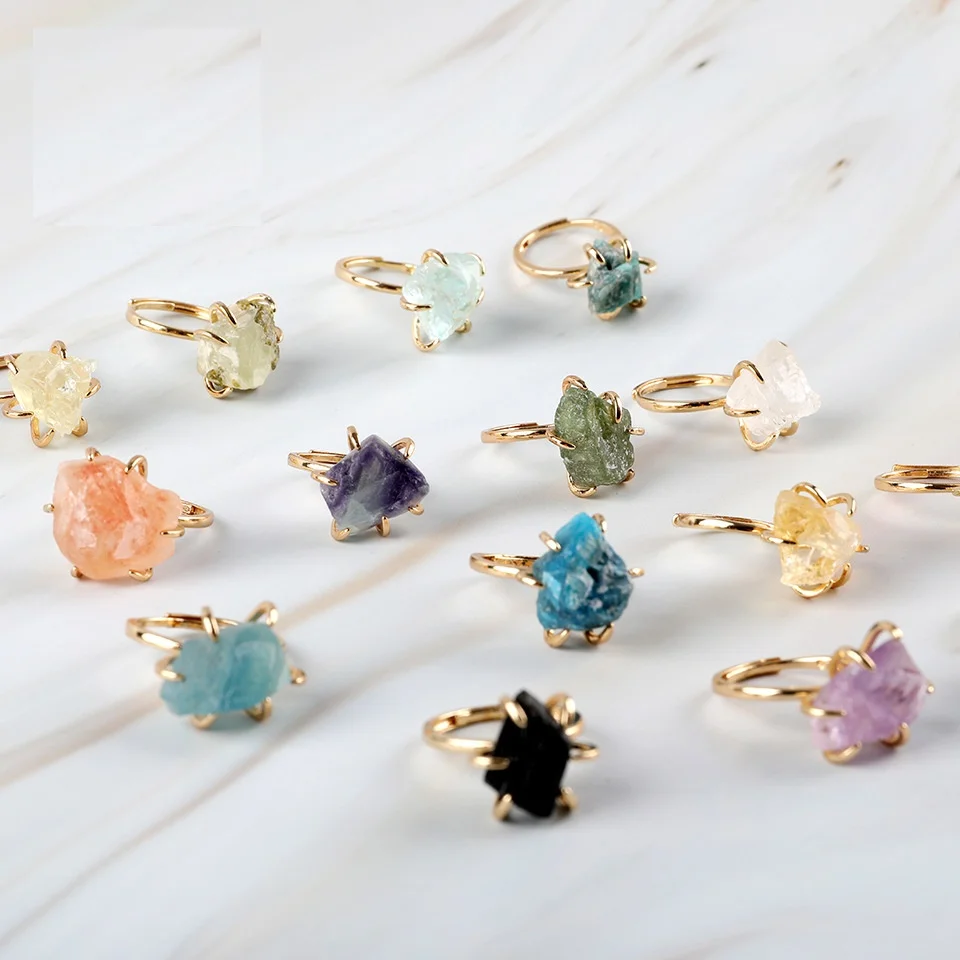 2023 Light Luxury Natural Stone Rings Brass Material High Quality Rings Rose Quartz Amethyst Rings For Women