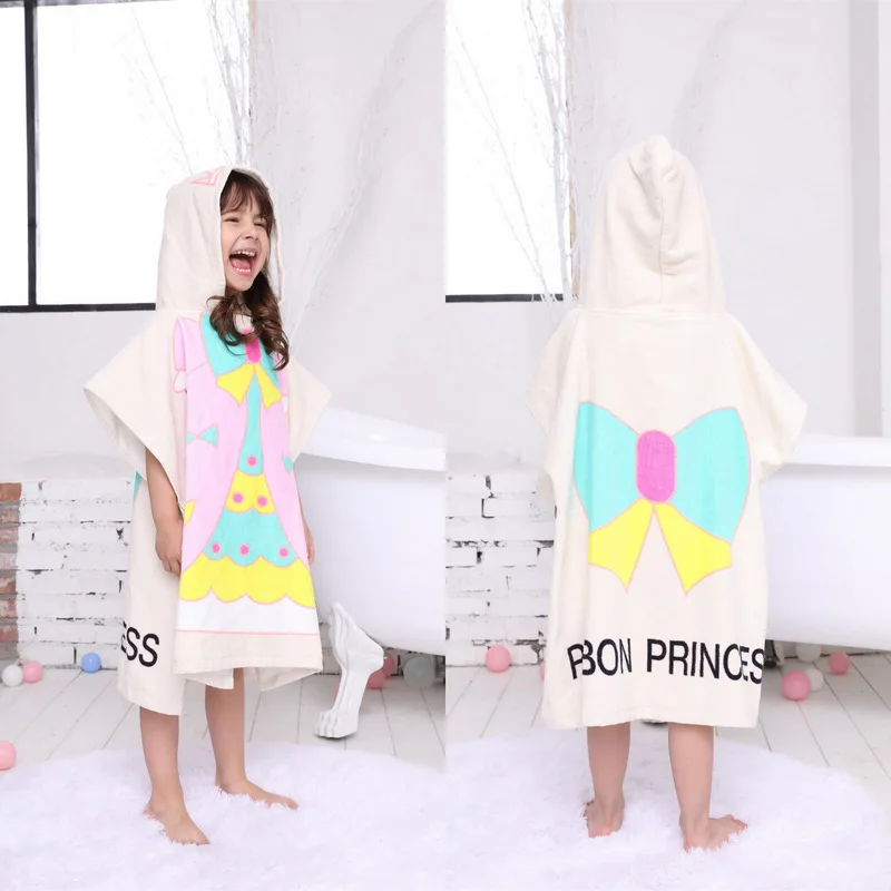
Wholesale NEW Kids Cotton Hooded Bathrobe Cartoon Design Poncho Beach Towel 