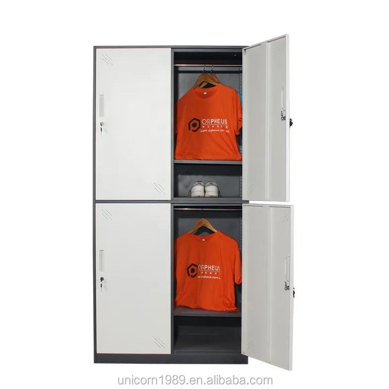 China steel locker factory cheap for sale strong and durable locker room mechanical lock 4 door wardrobe cabinets for clothes