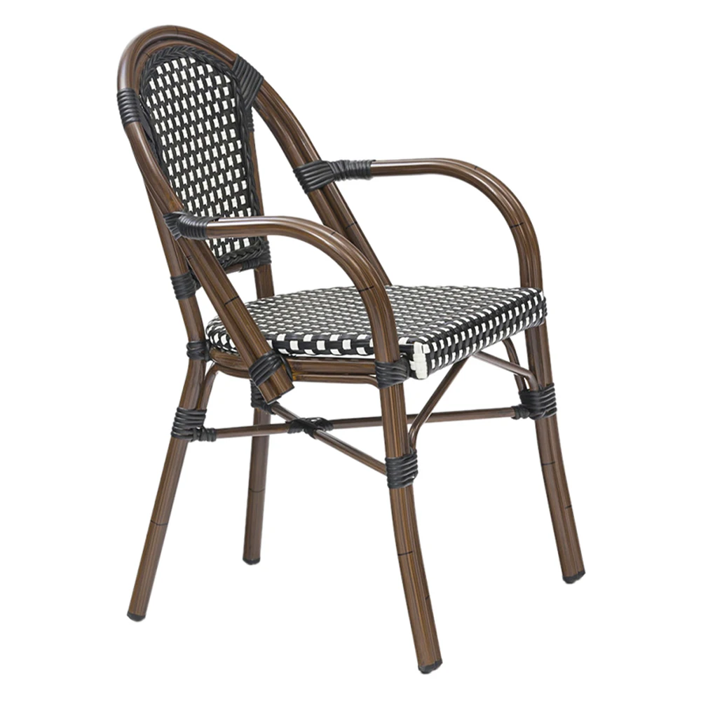 Outdoor Europe French Bistro Comfort Outdoor Furniture Rattan Bamboo Cafe Restaurant Garden Wicker Patio Chairs With Handle
