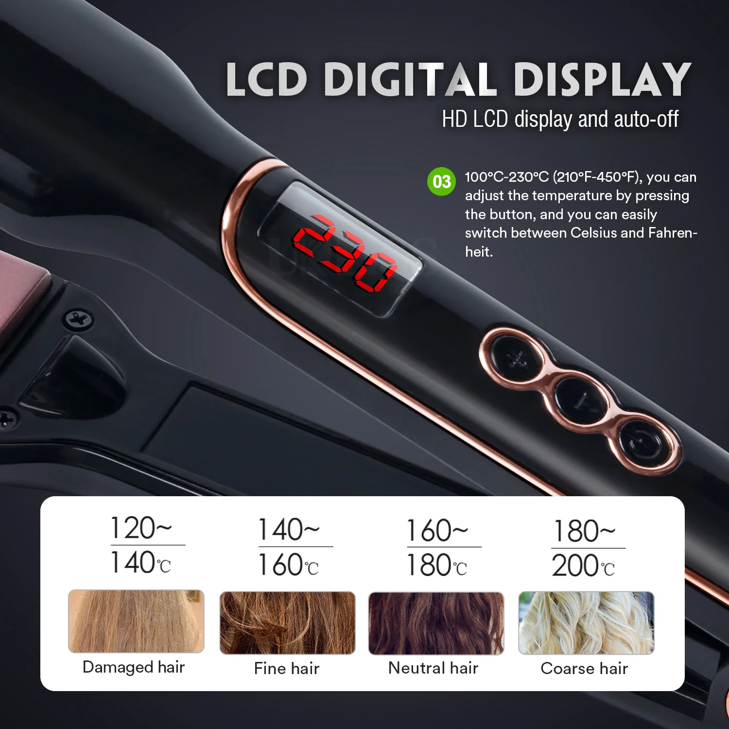 Private Label  Hair Straightener PTC flat Iron Hair Straightener With Lcd Display