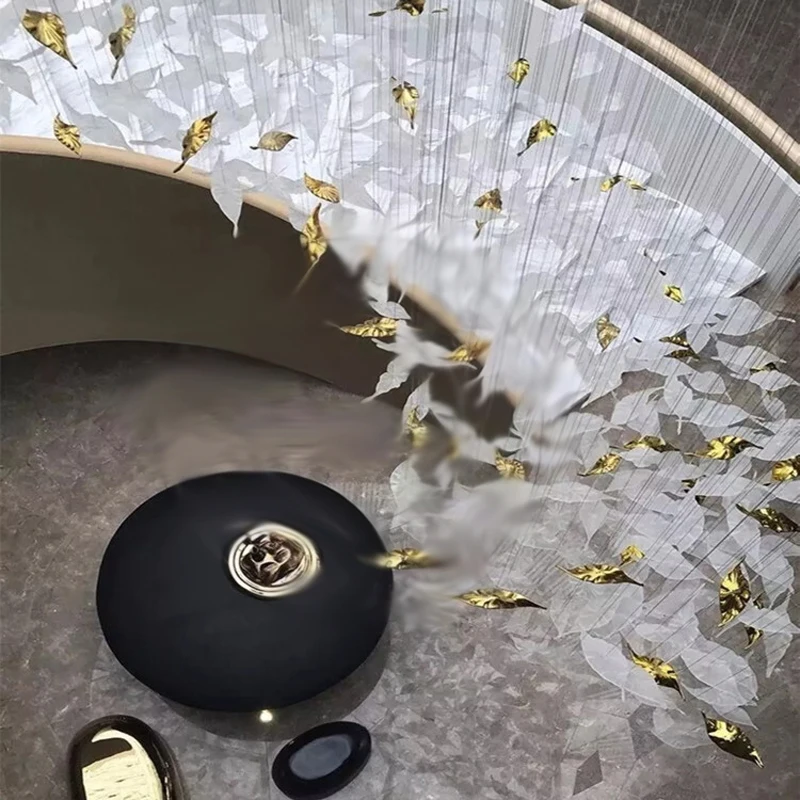  Hot Sale White and Gold Glass Leaf Chandelier Staircase Ceiling Lamps Crystal Led