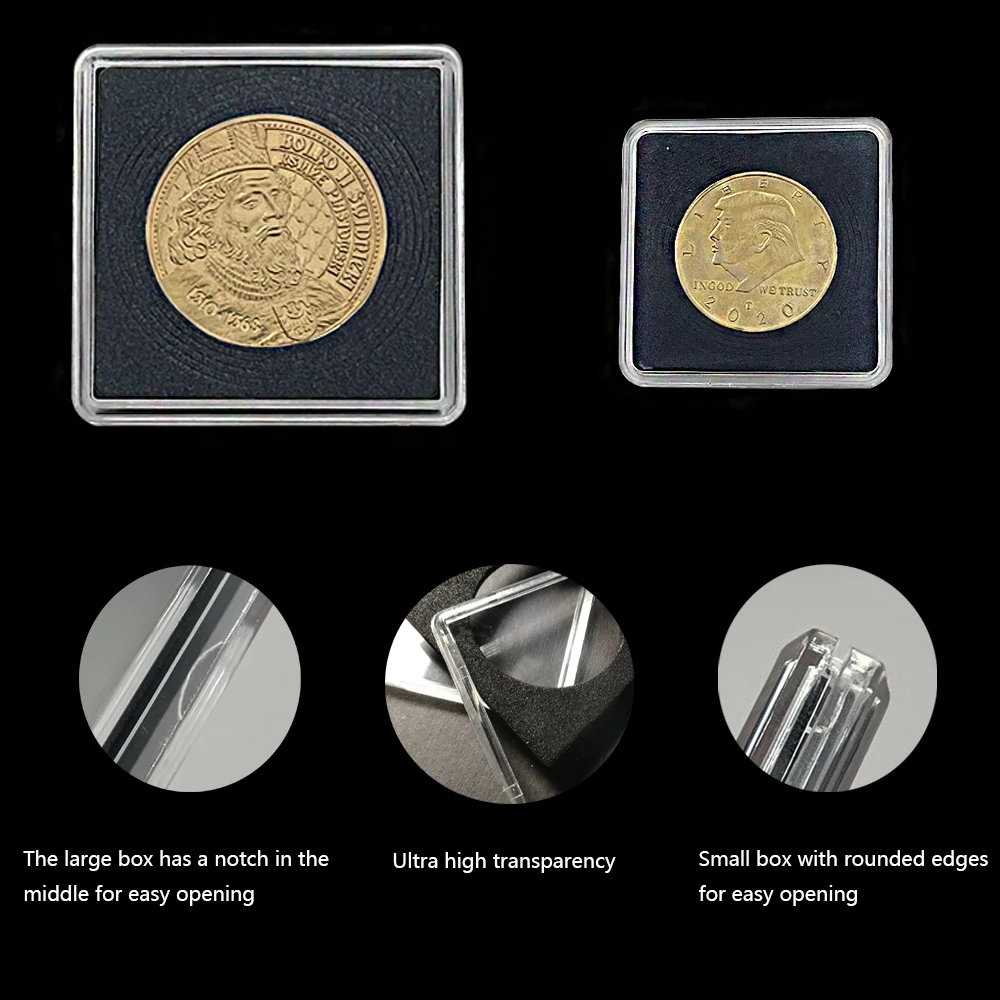10PSC square plastic box coin display stand multi-size customized square coin capsule