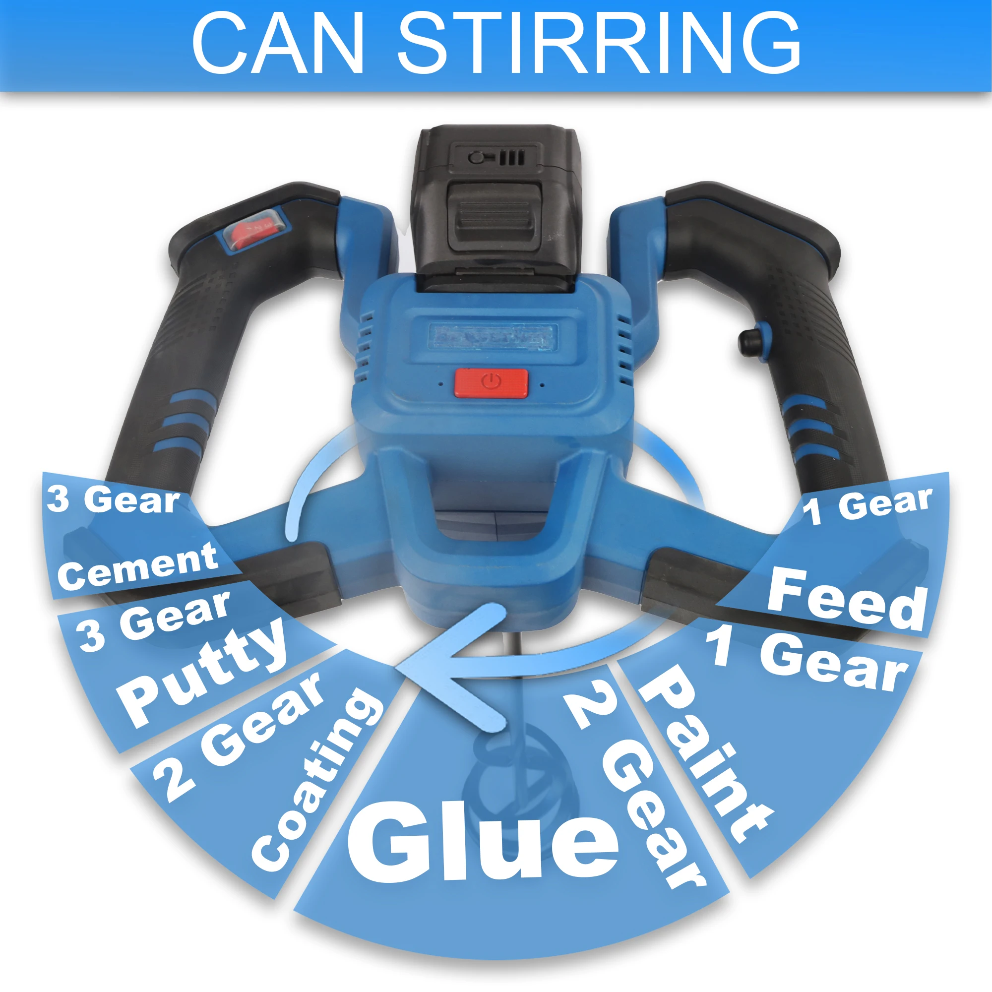 HERZO Cordless 20V Paint Mixer Stick 3 Speed Wireless Hand Mixer For Concrete Glue