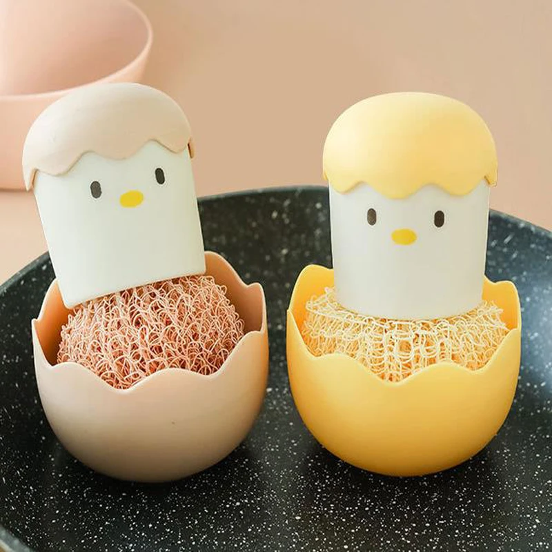 Kitchen Egg Shell Cleaning Brush with Handle Pot Washing Brush Degradable Fiber Cleaning Ball Tools