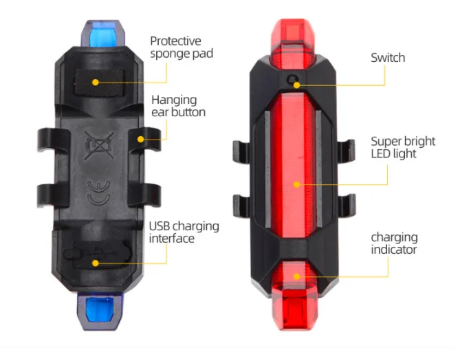 Best price small plastic red blue white LEDs USB rechargeable bike back warning light rear light bicycle tail light