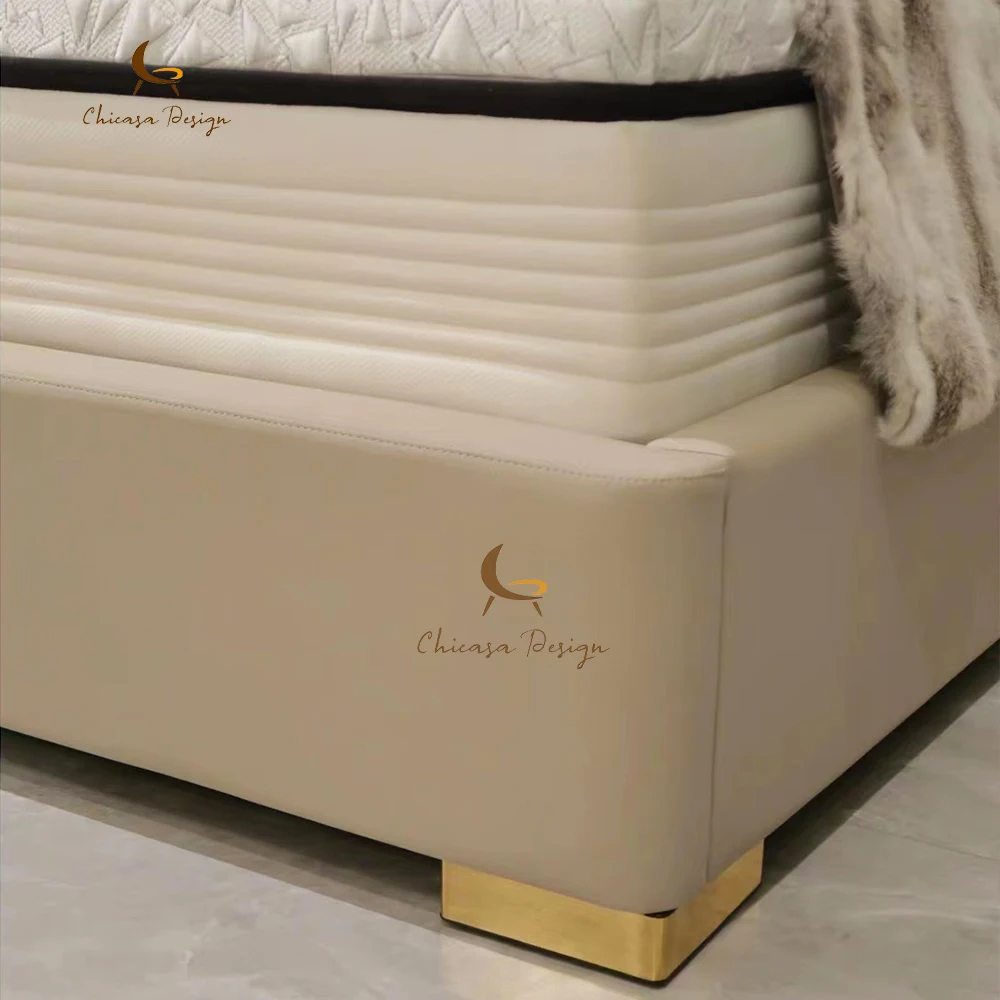 Factory customization bed high-end brand luxury bedroom  whole set dressing set Italy design genuine leather/microfiber bed
