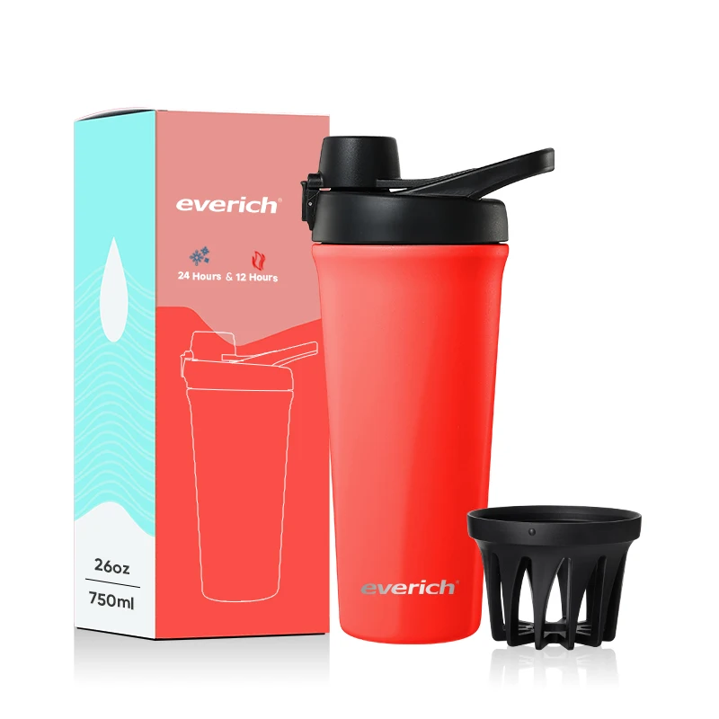 Vacuum Insulated Double Wall Sports Shaker Bottle with a Handle Lid Leak Proof Everich ODM Shakers 26oz