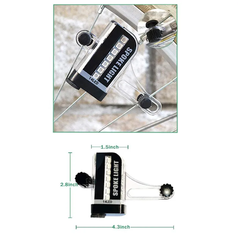 Battery powered 14 LED 30 Changes Patterns Waterproof Bike Bicycle Wheel Rim Spoke Lights for Safety Night Riding MTB Wheel Tire