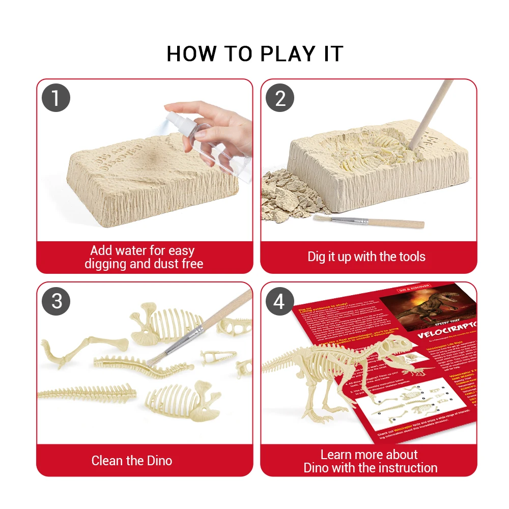 educational kid toy intelligence development ancient archological dig set evelociraptor dig kit dig dinosaur skeleton toy