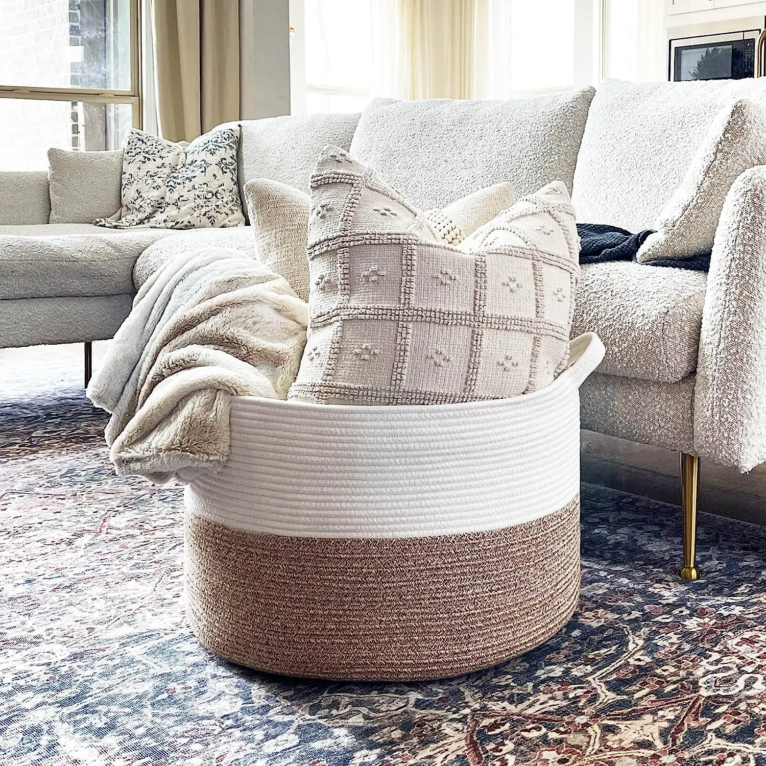Woven Baby Laundry Blanket Basket Toy Basket with Handle Storage Comforter Cushions Thread Laundry Hamper