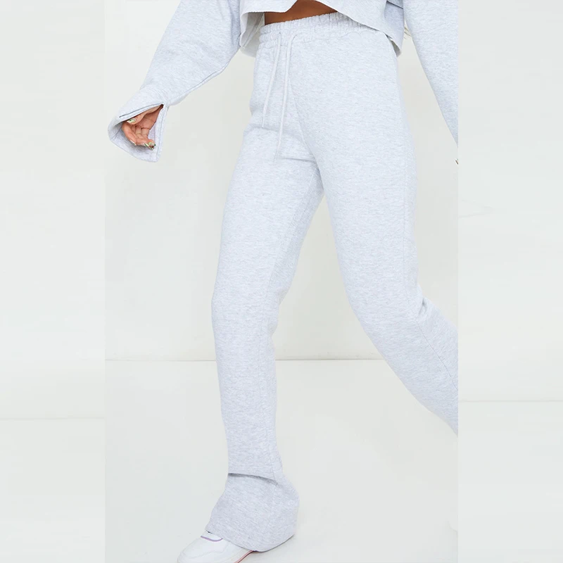 Winter Custom Women Flare Sleeve And Pants Wool Hoodie Set 2 Pieces Set Crop Top Hooded Fleece Tracksuits