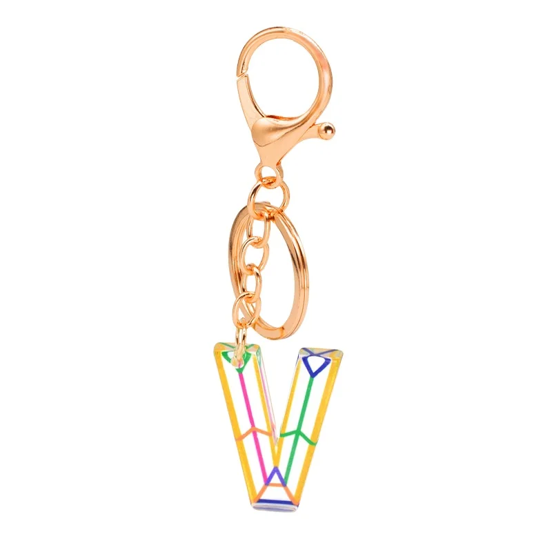Fashion Alphabet Charm Golden Plated Key Chain Transparent Stripe Acrylic 26 Letters Key Chain Color Creative Jewelry Pendant
