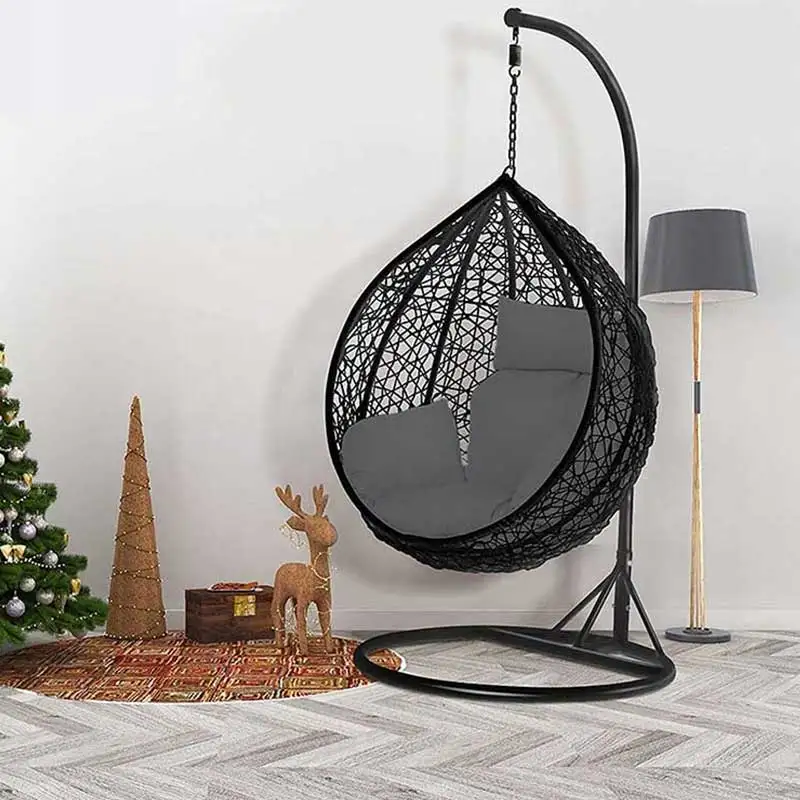 Outdoor egg shape rattan swing with stand garden furniture egg chair hanging