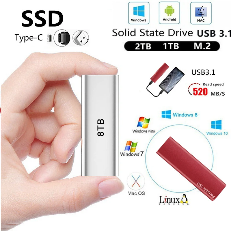 Высокое Качество SSD 500 Гб/1 ТБ/2 ТБ/4 ТБ/8 ТБ/10 ТБ/12 ТБ/14 ТБ/16 ТБ производительность мобильного внешний жесткий диск для настольных ПК ноутбук