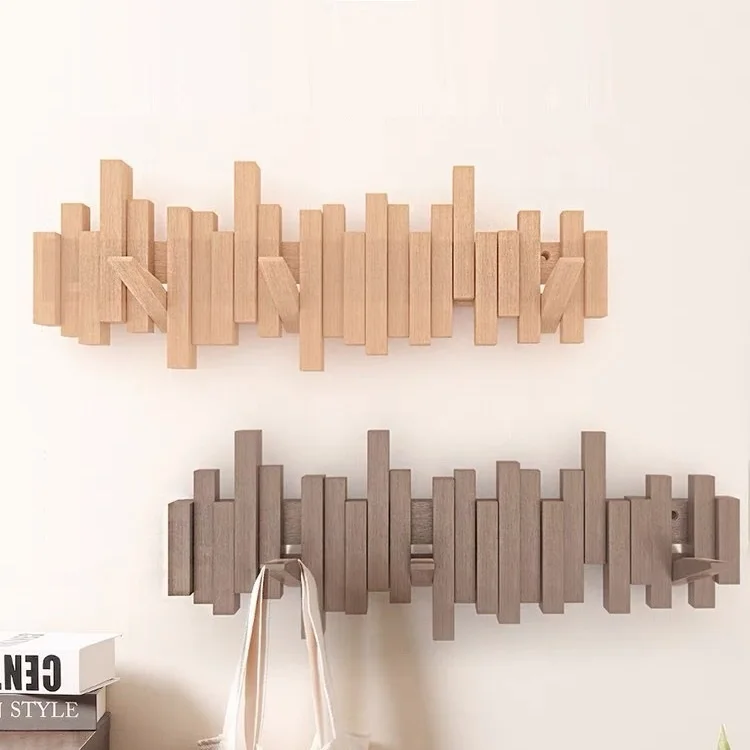 Modern Design Wall Mounted Piano Key Creative Hanger Clothes Hats Solid Wood Wall Rack Misaligned Wall Hanger