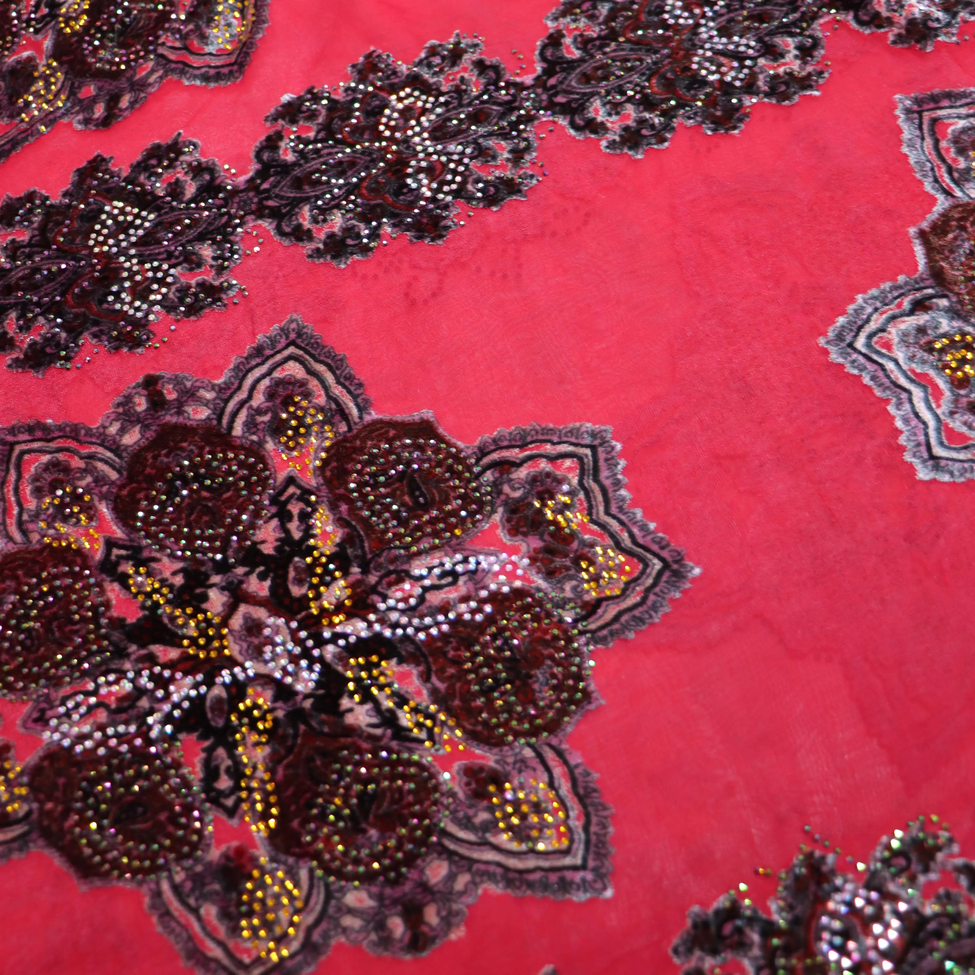 New Design  Silk  Velvet with stones  Patch embroidery lace fabric for Luxury Lady Evening Clothes