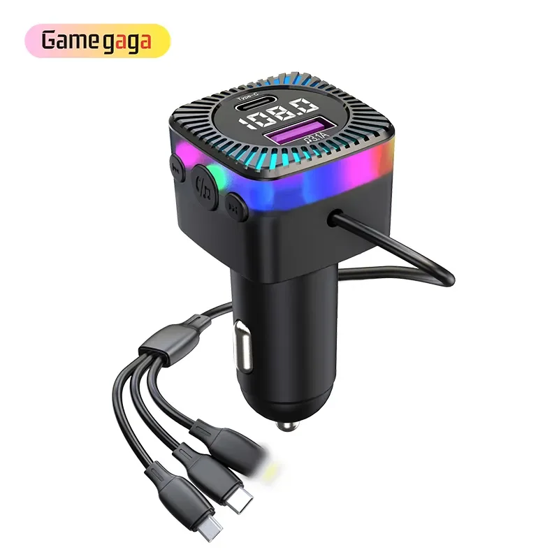 Retractable Car Charging 3 In 1 66W Super Car Charger FM Transmitter 1 Port Car Charger Fast Charging Usb 66W Usb Charger