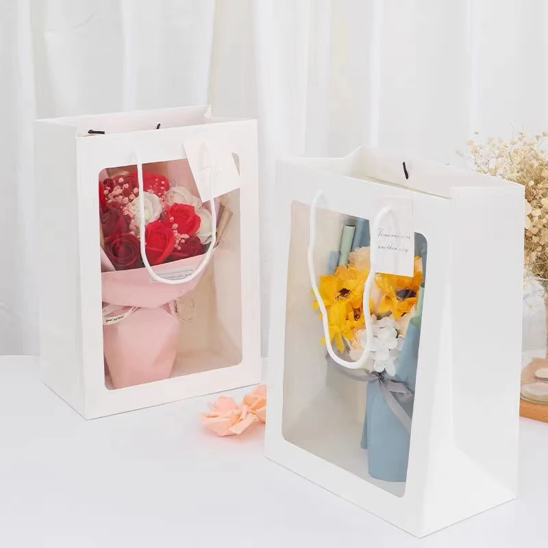 Wholesale China factory price flower paper bag with window florist bouquet eco-friendly paper gift bags