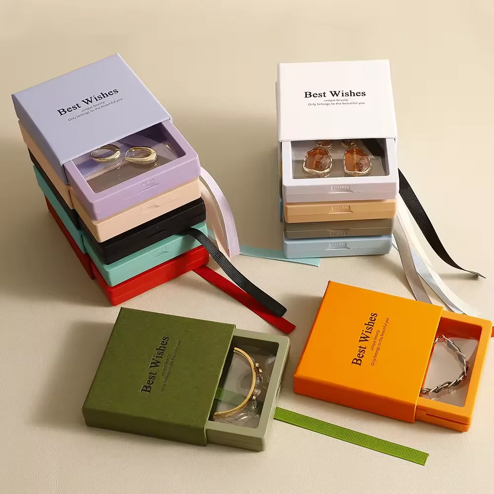 New style jewelry box Color PE film suspension transparent pendant necklace storage box ring packaging display jewelry box
