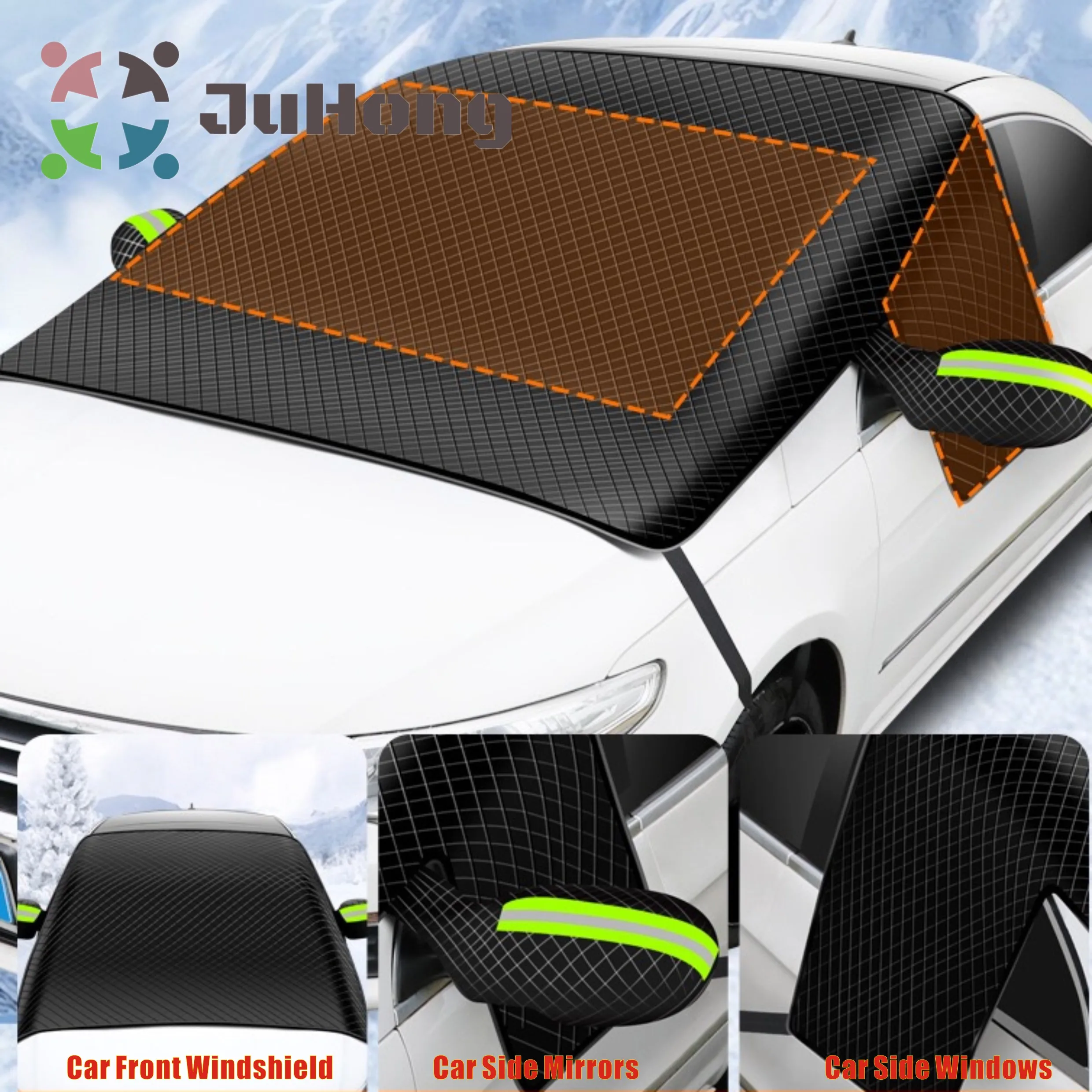 Oxford Cloth Car Front Windshield Sunshade With Pack Pouch Magnetic Snow Shade Heat Block Sun Shade Winter & Summer Dual-purpose