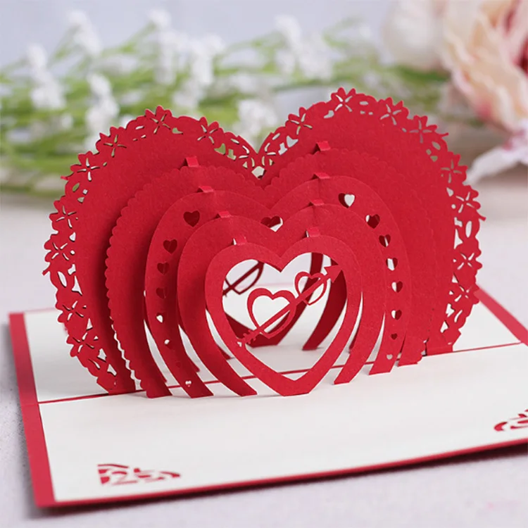 Love 3D Pop Up Wedding Invitation Card Heart Valentine's Day Postcard