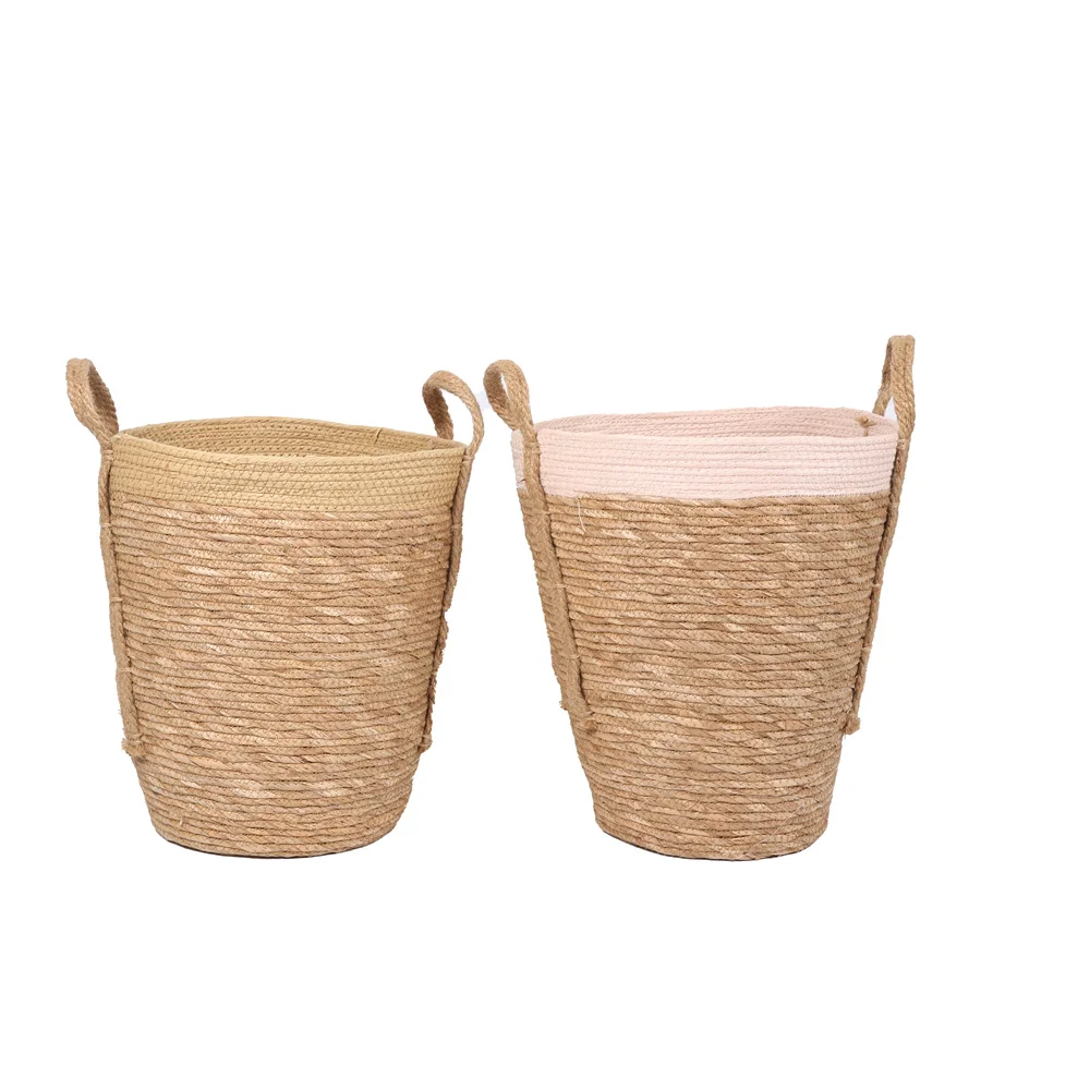 Natural Woven Sundries Living Room Decorative hanging hemp rope basket sea grass basket rush garss basket with handle Braided