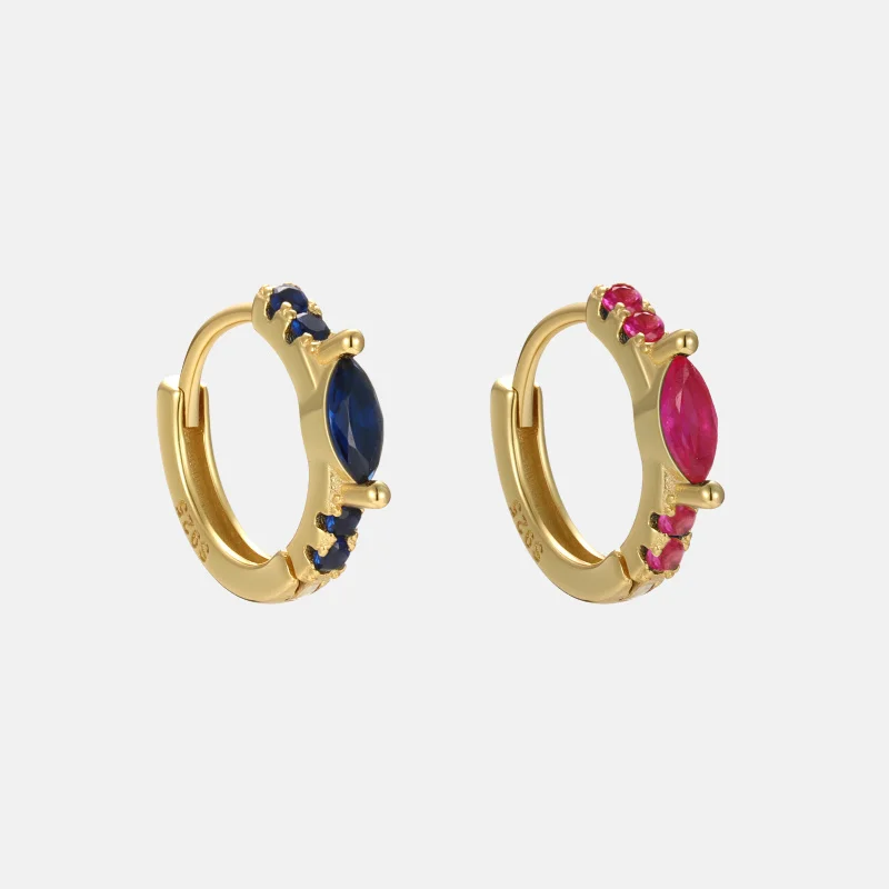 Designer Earrings S925 Sterling Silver Color Red Blue Geometric Cubic Zirconia Earring For Women Wholesale Silver Hoops