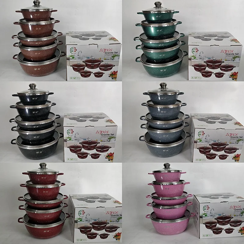 Factory Direct 10pcs Sets Enamel Cast Iron Cookware Set Huge Cooking Pot Set Non-Stick Cookware