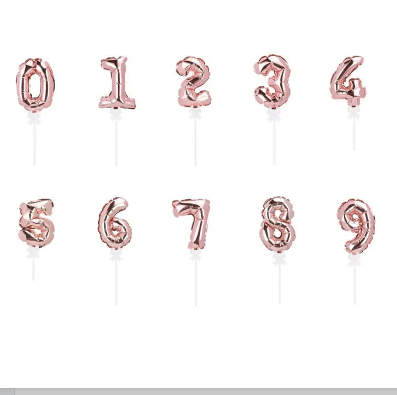 Hot Selling 5inch Self-inflatable Gold Silver Number 0-9  Foil Balloon Cake Stick Decoration Birthday Cake Topper Balloon Stick