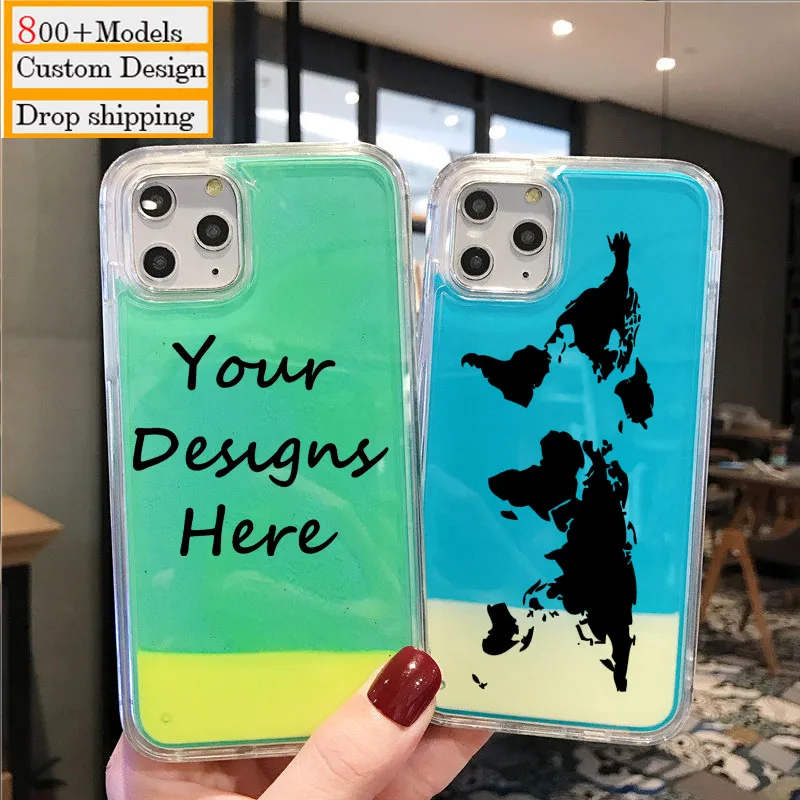 Neon Sand Liquid Case Custom Design Clear Glitter Phone Case For iPhone 15 UV Print Back Cover Cases for iPhone 15Pro max